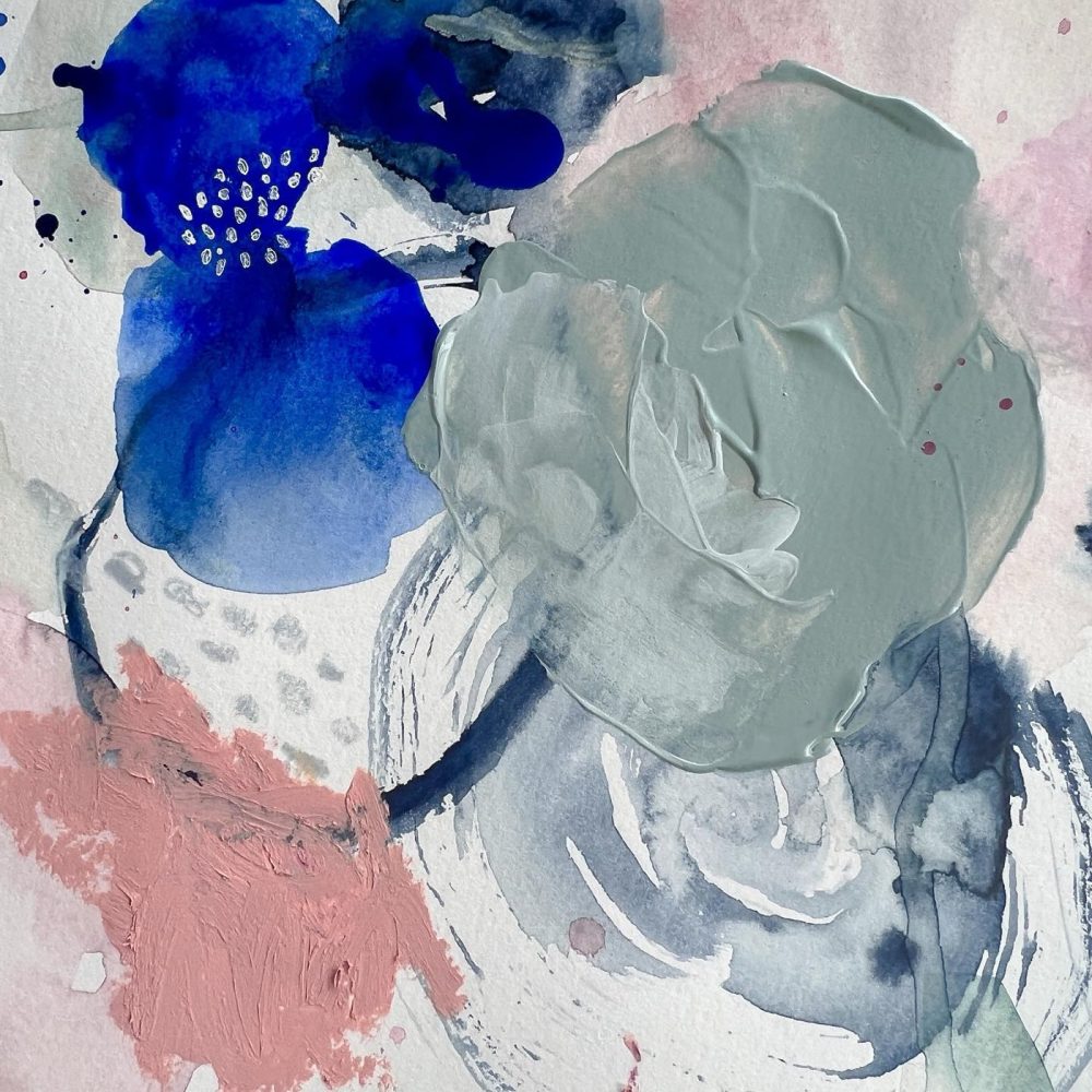 Abstraktes Aquarell in Blau und Rosa